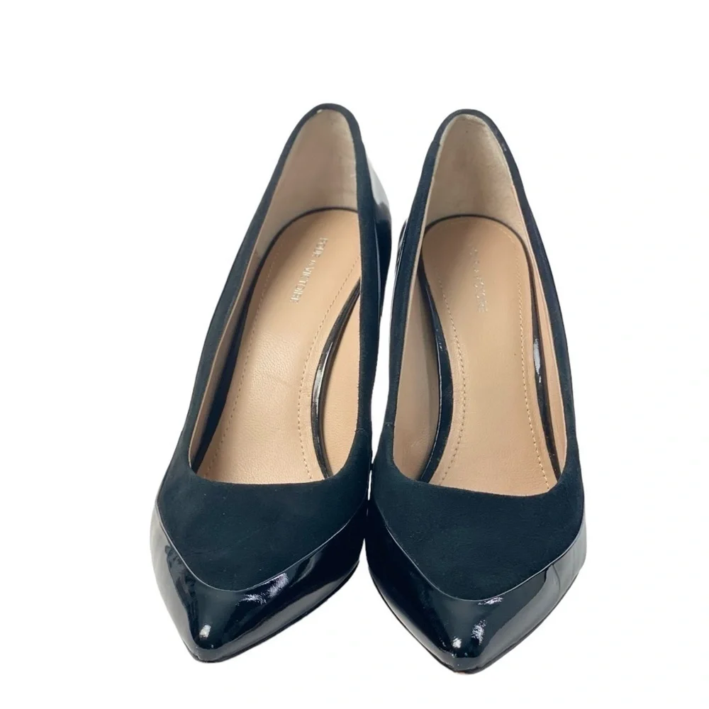 POUR LA VICTOIRE Black Patent Leather Suede Pumps 10